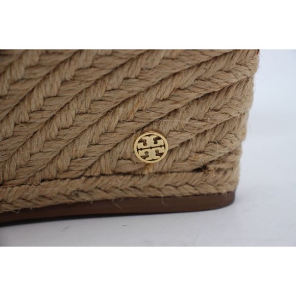 Tory Burch Black Marion Leather Espadrille Trim Quilted Wedge Sandals 9.5 M - Picture 11 of 12